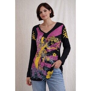 Christian Audigier Crystal Rock Shirt medium Tokyo Sun Cherry Blossom A118 NWT